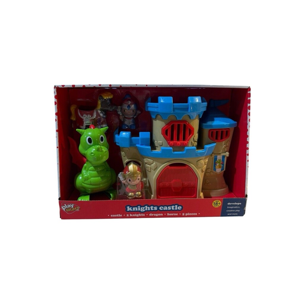 Play Right Knight’s Castle Toy Playset, 5 Pc w/ 2 Knights, Horse, Dragon, New